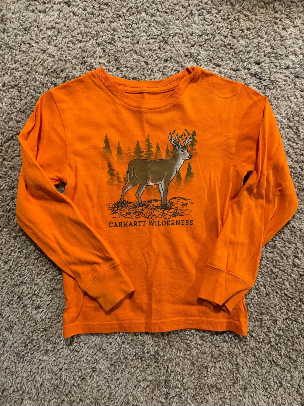 Carhartt Orange Long-Sleeve Tee with Deer Graphic